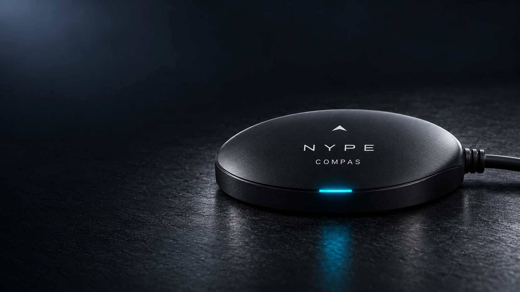 Compás electrónico NYPE de perfil bajo, forma ovalada y detalle luminoso cian.